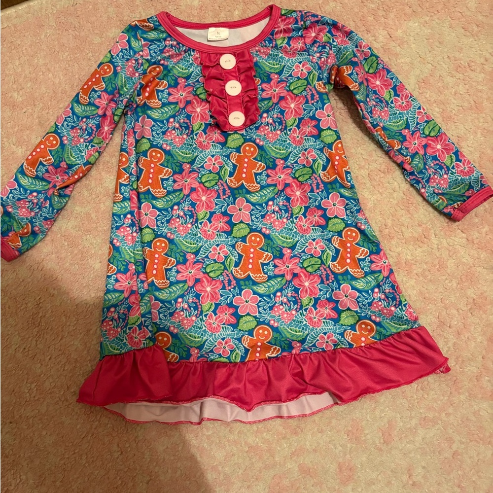 Bella Marie Colorful Floral and Gingerbread Kids Dress